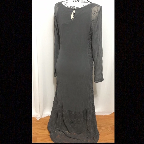 Sundance Gray Viviana Chiffon Column Embroidered Lace Long sleeve Dress - Picture 9 of 16